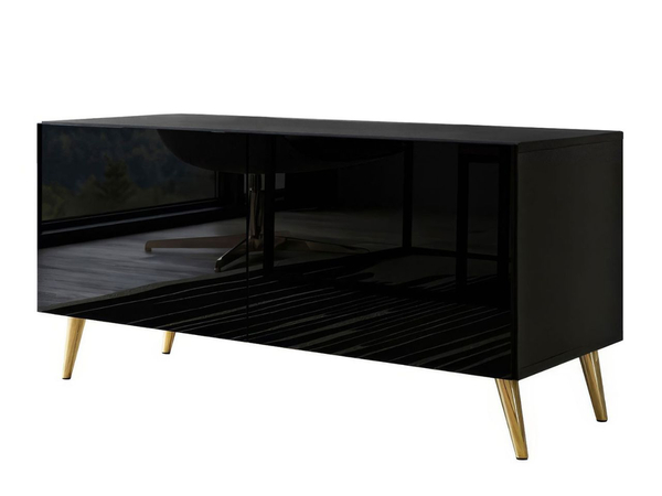 TV-Lowboard mit Türen auf Goldenen Metallbeinen 100 cm Noaé Schwarz Hochglanz