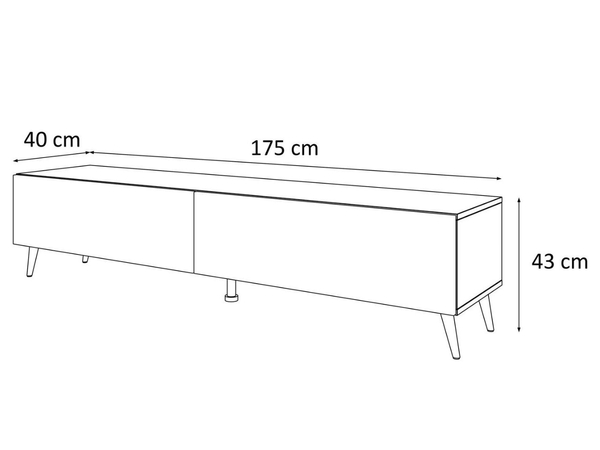 TV-Lowboard mit zwei Türen auf silbernen Beinen 175 cm mit LED-Beleuchtung Sorelle Schwarz Matt