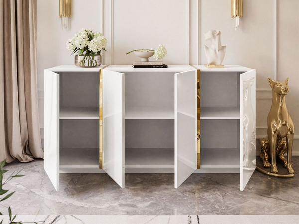 Viertürige Kommode 158 cm Glamour-Stil Lunelie Weißglanz