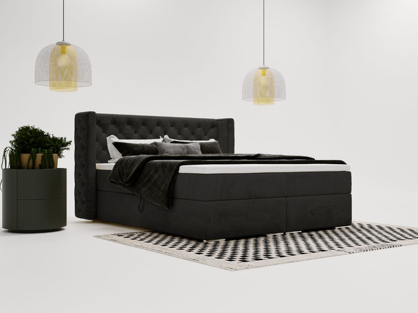 Boxspringbett mit Bettkasten 180x200 Lion Schwarz