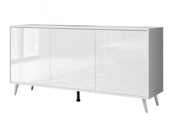 Dreitürige Kommode 154 cm Glamour-Stil auf silberfarbenen Metallbeinen Vivance Weißglanz