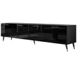 TV-Lowboard mit Türen und LED-Beleuchtung auf Schwarz-Goldenen Metallbeinen 200 cm Noaé Schwarz Hochglanz