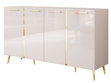 Viertürige Kommode 158 cm Glamour-Stil mit goldenen Griffen und Beinen Lunelie Kaschmirglanz