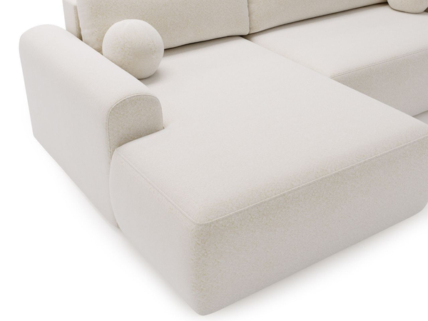 Ecksofa L-Form mit Schlaffunktion und Bettkasten Savana Links Bouclé-Stoff Weiß