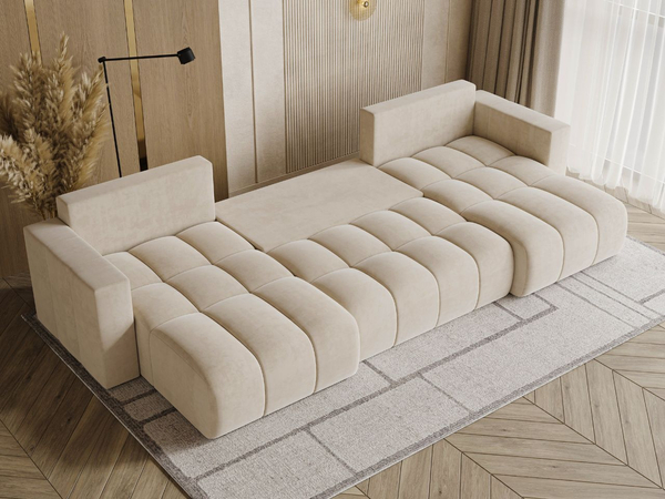 Wohnlandschaft mit Schlaffunktion und Bettkasten Neva Beige