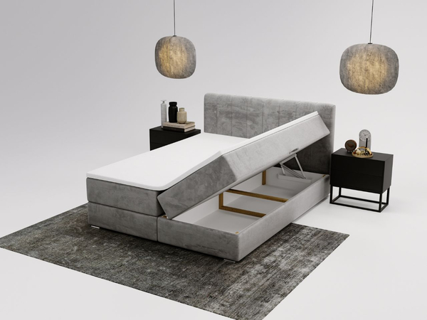 Boxspringbett mit Bettkasten 140x200 Forte Hellgrau