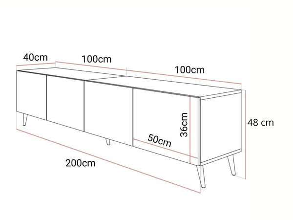 TV-Lowboard mit Türen und LED-Beleuchtung auf Schwarz-Goldenen Metallbeinen 200 cm Noaé Schwarz Hochglanz