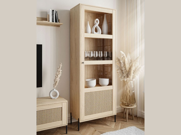 Standvitrine im Boho-Stil schmale Bellance Eiche Puccini