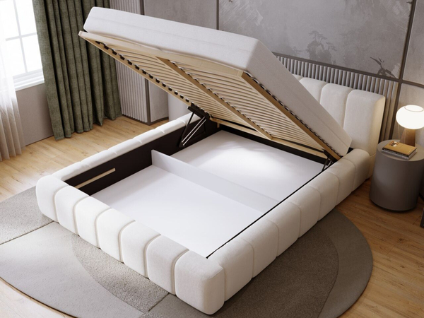 Polsterbett mit Bettkasten und Lattenrost 180x200 Orio Beige