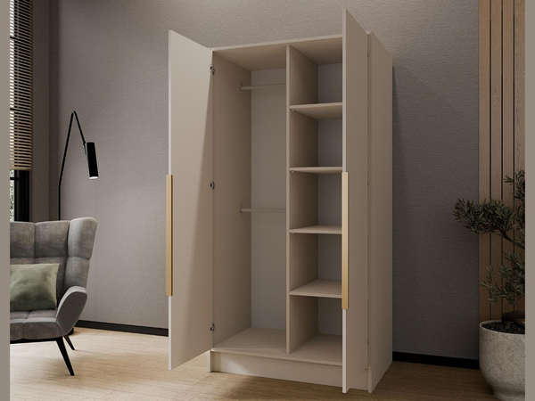 Kleiderschrank 100 cm Perugia Kaschmir mit goldenen Griffen