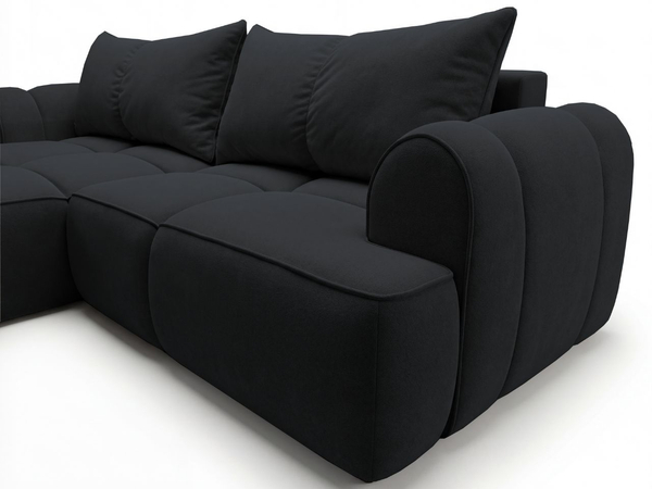 Ecksofa L-Form Links mit Schlaffunktion und Bettkasten Bonno Schwarz
