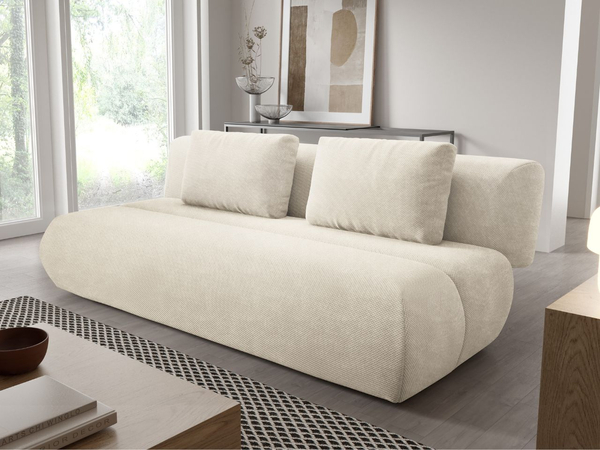 Schlafsofa mit verstellbarer Rückenlehne, Schlaffunktion und Bettkasten Figo Creme