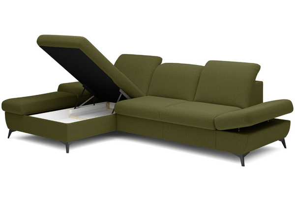 Ecksofa L-Form Links mit Schlaffunktion und Bettkasten Hannover Dunkelgrün