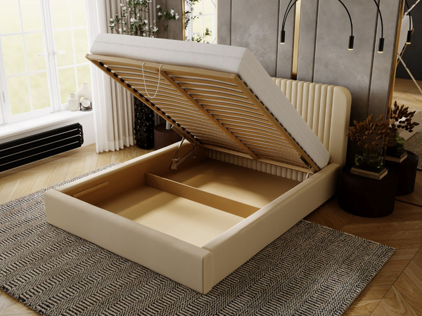Polsterbett mit Bettkasten und Lattenrost 200x200 Malmo Beige