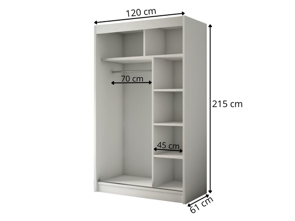Schiebetürenschrank mit Spiegel und Lamellen 120 cm Loreto Handwerk Goldene Eiche, Schwarz