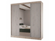 Schiebetürenschrank mit Lamellen und Spiegel 200 cm Lucena Eiche Sonoma, Weiß