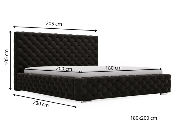 Polsterbett mit Bettkasten und Lattenrost 180x200 Astra Schwarz