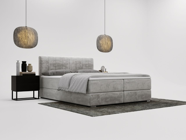 Boxspringbett mit Bettkasten 140x200 Forte Hellgrau