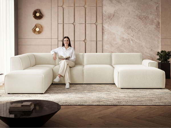 Wohnlandschaft Links Belluno Bouclé-Stoff Hellbeige