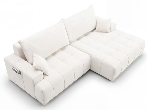 Ecksofa L-Form mit Schlaffunktion und Bettkasten Tulio Rechts Creme