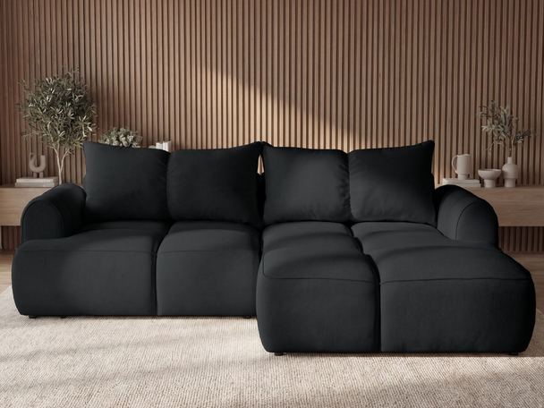 Ecksofa L-Form Rechts mit Schlaffunktion und Bettkasten Bonno Schwarz