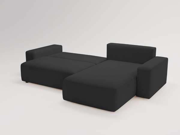 Ecksofa L-Form Rechts mit Schlaffunktion und Bettkasten Tazones Schwarz