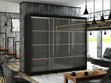 Schiebetürenschrank mit Sprossen 250 cm mit LED-Beleuchtung Ponti Schwarz, Grau