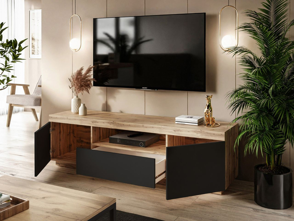 Wohnzimmer-Set im Loft-Stil Asumi Weiß und Eiche Wotan