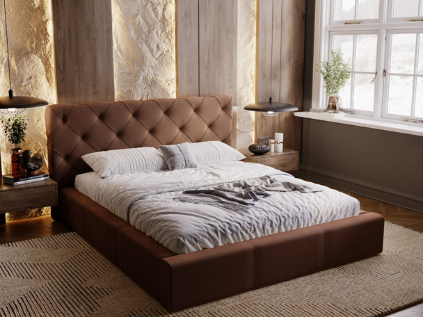 Polsterbett mit Bettkasten und Lattenrost 140x200 Milano Braun