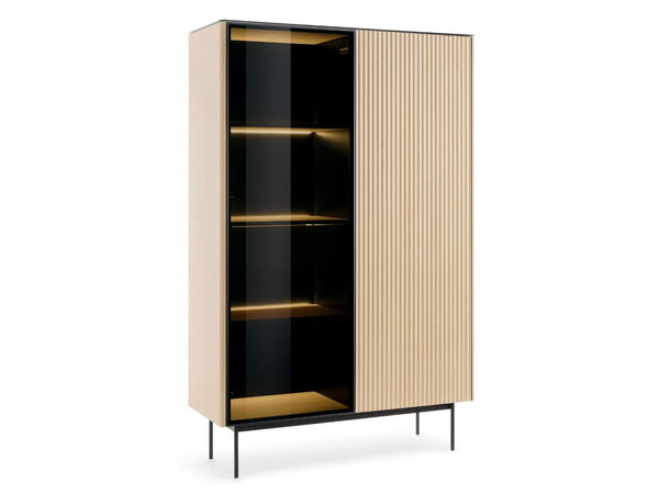 Standvitrine mit einer Glastür, LED-Beleuchtung und Schublade für das Wohnzimmer Auroé Eiche Vicenza
