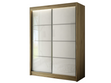 Schiebetürenschrank mit Sprossen 150 cm mit LED-Beleuchtung Ponti  Handwerk Goldene Eiche, Weiß