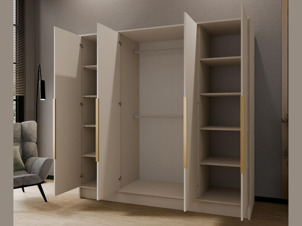 Kleiderschrank mit Spiegel 200 cm Lucca Kaschmir mit goldenen Griffen