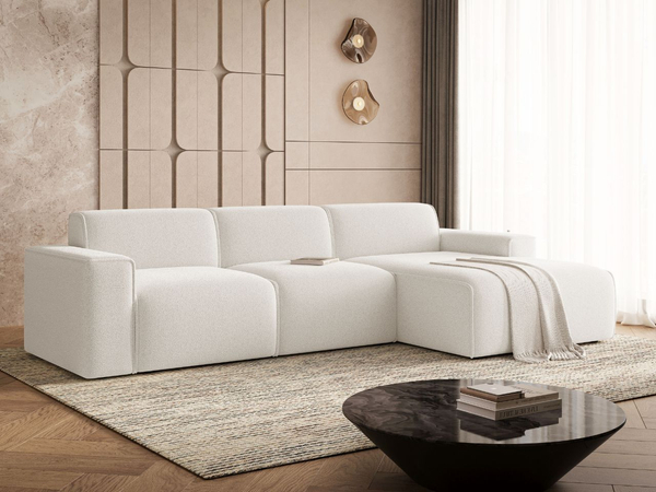 Ecksofa L-Form Rechts Lavia Bouclé-Stoff Weiß