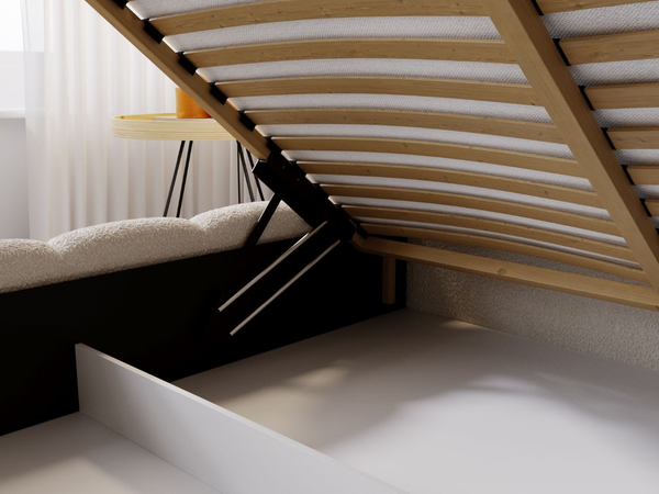 Polsterbett mit Bettkasten und Lattenrost 120x200 Cloud Bouclé-Stoff Beige