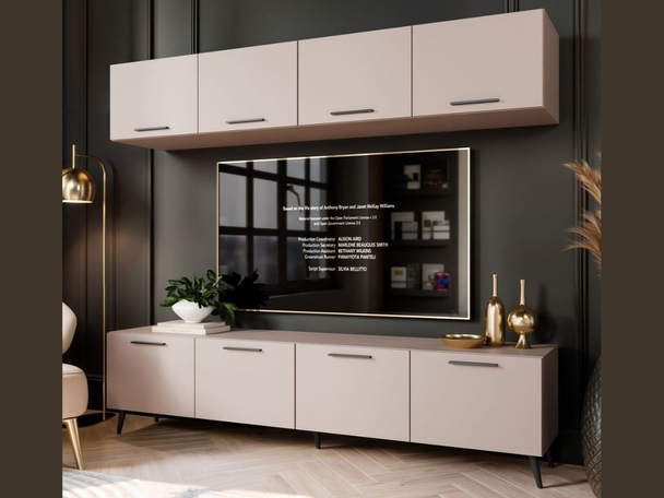 Wohnwand für das Wohnzimmer auf Schwarzen Metallbeinen Noaé Kaschmir