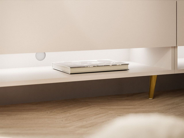 TV-Schrank für das Wohnzimmer 180 cm mit goldenen Metallbeinen und LED-Beleuchtung Aurelie Kaschmir matt