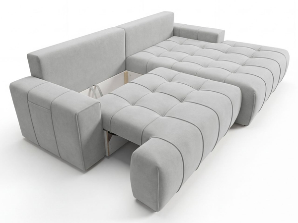 Ecksofa L-Form mit Schlaffunktion und Bettkasten Tulio Rechts Grau