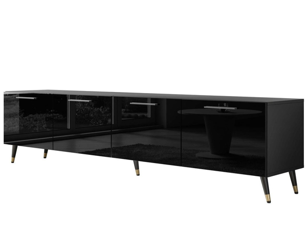 TV-Lowboard mit Türen auf Schwarz-Goldenen Metallbeinen 200 cm Noaé Schwarz Hochglanz