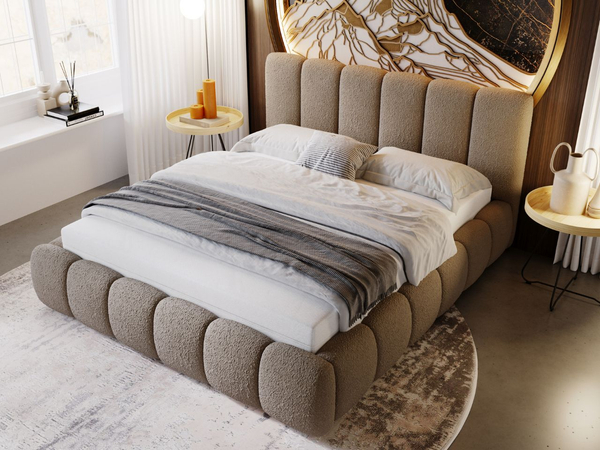 Polsterbett mit Bettkasten und Lattenrost 140x200 Cloud Bouclé-Stoff Braun