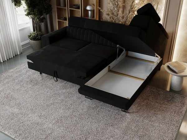 Ecksofa mit Schlaffunktion und Bettkasten Berona rechts Schwarz