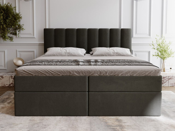 Boxspringbett mit Bettkasten 140x200 Mocca Dunkelgrau