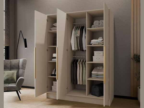 Kleiderschrank mit Spiegel 150 cm Lucca Kaschmir mit goldenen Griffen