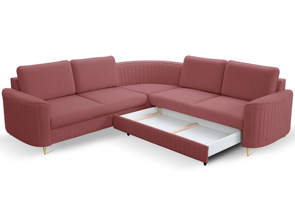 Ecksofa L-Form Links mit Schlaffunktion und Bettkasten Limon Rot