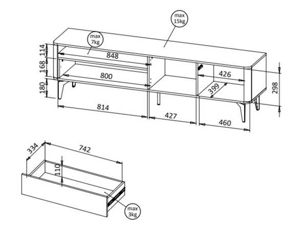 TV-Schrank mit Seitenschränken, 180 cm, Arelis Kaschmir, Royal Nussbaum