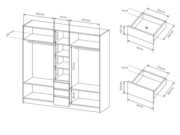 Fünftüriger Kleiderschrank mit Drehtüren Baffi Eiche Craft Gold, Weiß