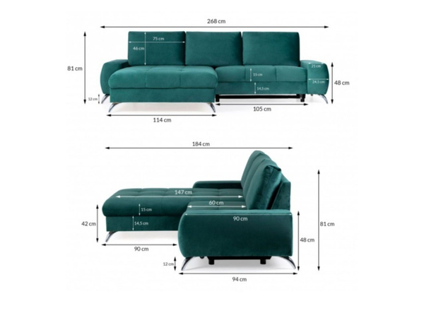 Ecksofa L-Form Links mit Schlaffunktion und Bettkasten Tonny Gelb