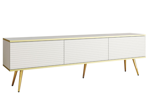 TV-Lowboard mit Türen 175 cm Diolo Weiß mit geriffelter Vorderseite auf goldenen Beinen