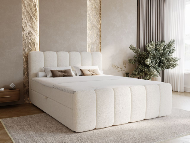 Boxspringbett mit Bettkasten 200x200 Bouclé-Stoff Cloud Beige