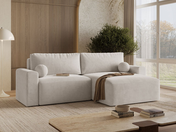 Ecksofa L-Form mit Schlaffunktion und Bettkasten Aurora Hellbeige