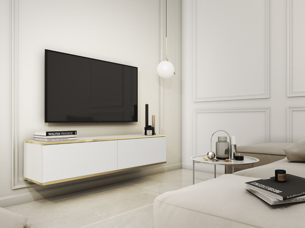 TV-Lowboard Hänge mit Türen 135 cm Diolo Weiß mit glatter Front